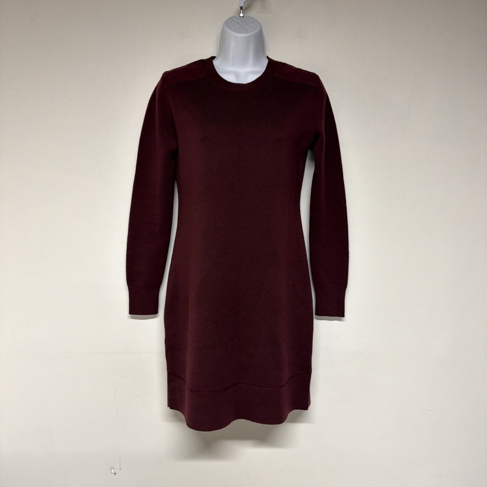 Gap Women's Small Merino Wool Dress 100% Extra Fine Crew Neck Long Sleeve Maroon